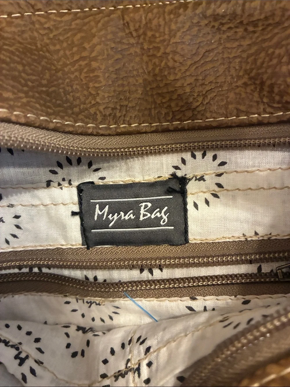 Myra Bag White Backpack with Gold‎ Speckle and Brown Trim